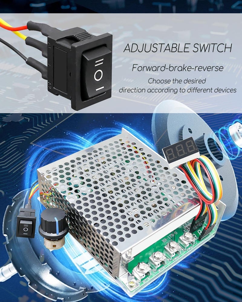 QAGGUM وحدة تحكم سرعة محرك DC PWM، DC 10-55V MAX 100A، وحدة تحكم محرك فرشاة بدون خطوات مع شاشة LED، مقاوم قابل للتعديل ومفتاح فرامل أمامي عكسي 12V 24V 36V 48V 50V - Image 3